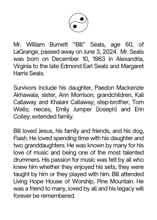 William (Bill) Seals Obituary LaGrange, GA Higgins Funeral