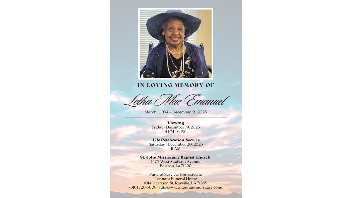 Letha Emanuel Obituary Rayville, LA Tennant Funeral Home